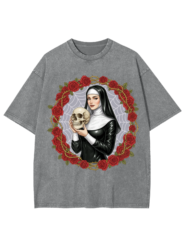 Rose Skull Nun Washed Tshirt