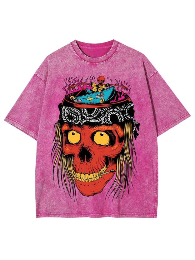 Skateboarding Skull Frenzy Washed Tshirt
