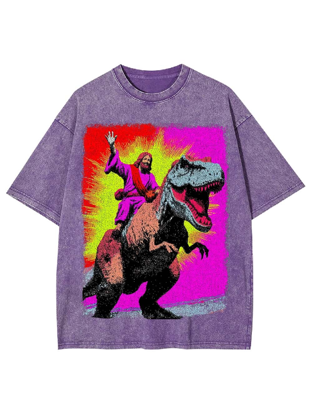 Jesus Riding Godzilla Washed Tshirt