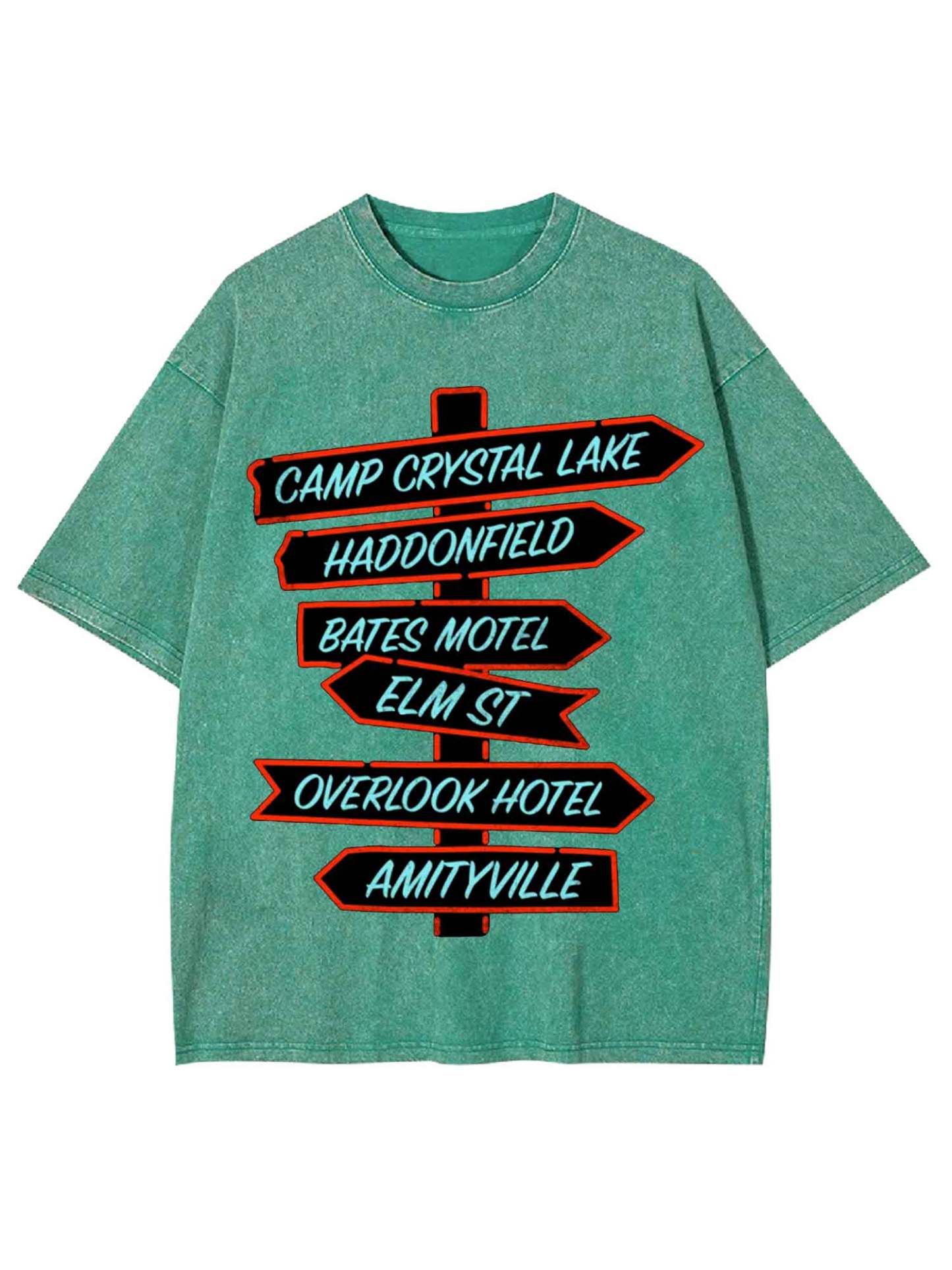 Horror Destinations Signpost Washed Tshirt-ClassyOutlaw Sale