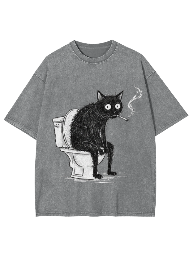 Cat smoking on the toilet Washed Tshirt
