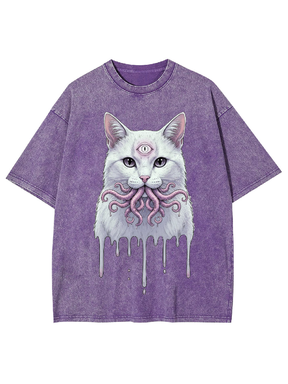 Octopus-Mouthed White Cat Washed Tshirt