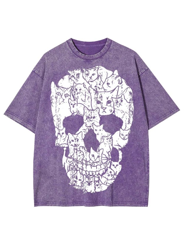 Cats Of The Skull Washed Tshirt
