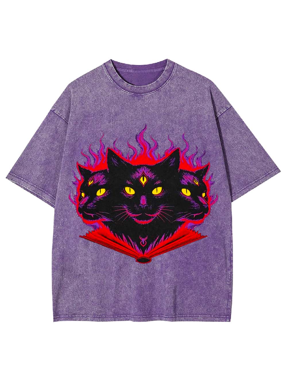 THREE-HEADED MYSTIC CAT WASHED TSHIRT
