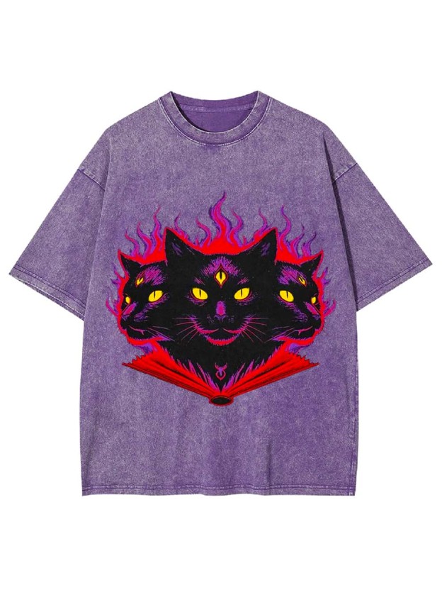 THREE-HEADED MYSTIC CAT WASHED TSHIRT