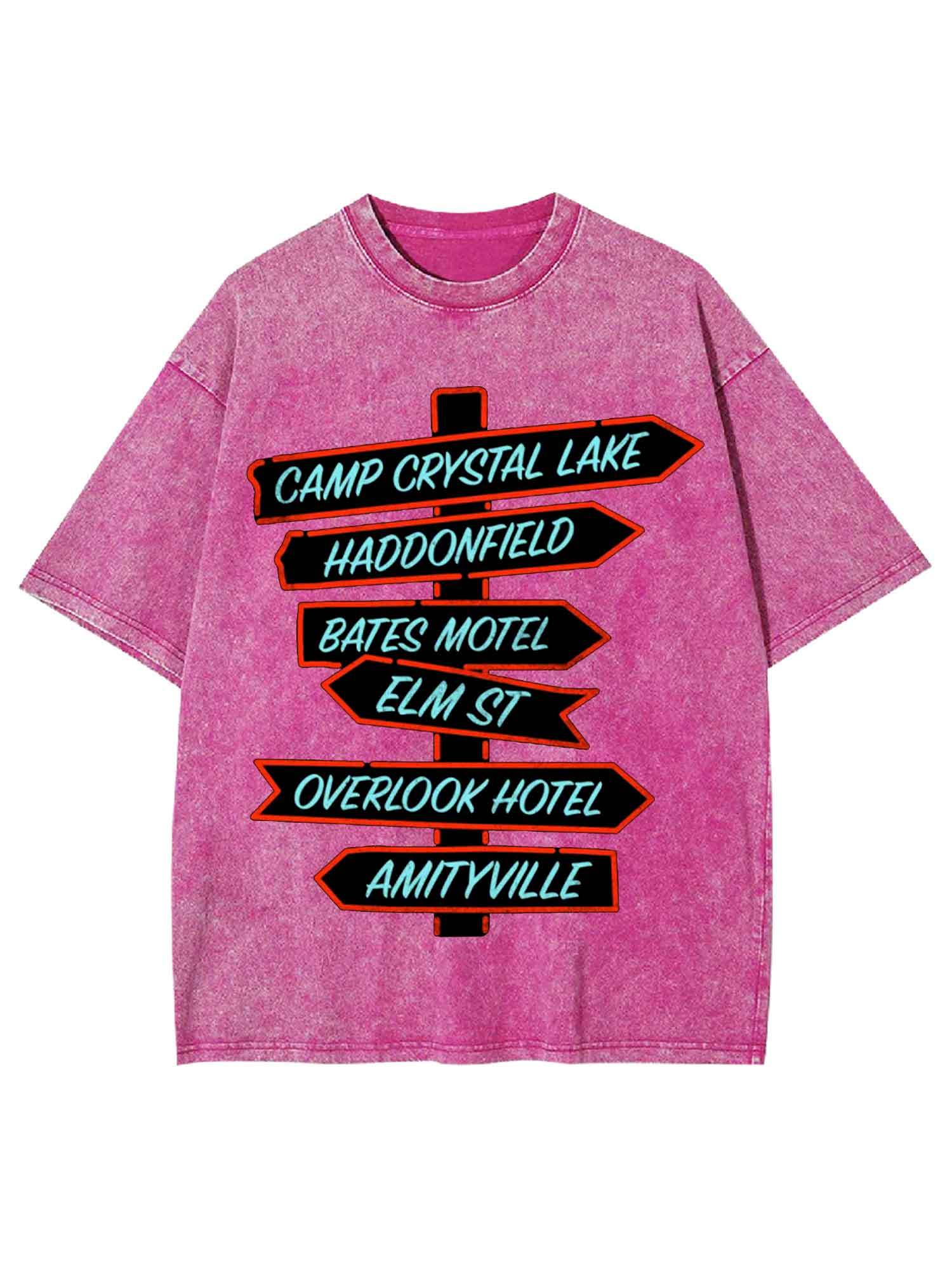 Horror Destinations Signpost Washed Tshirt