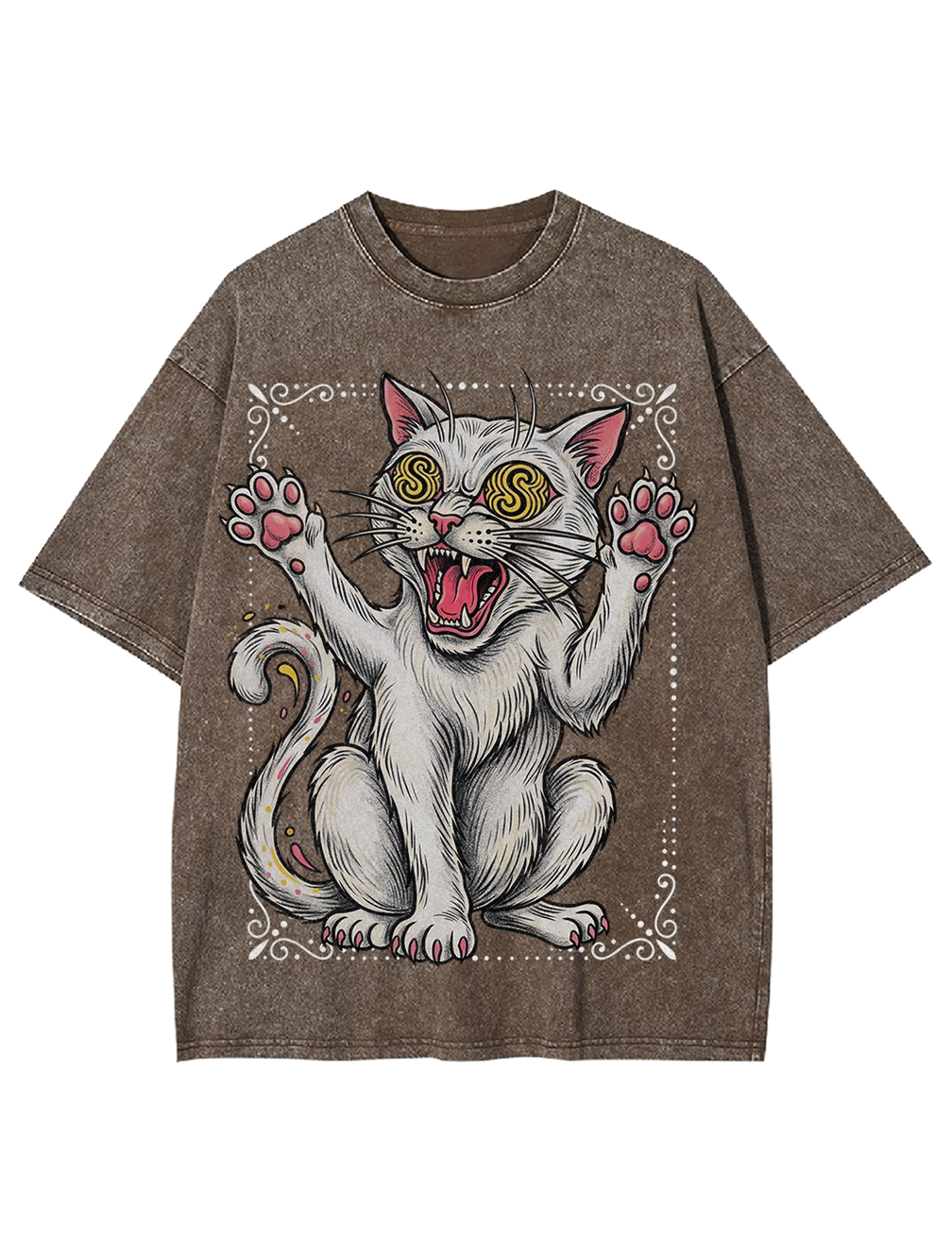 Dizzy White Cat Washed Tshirt