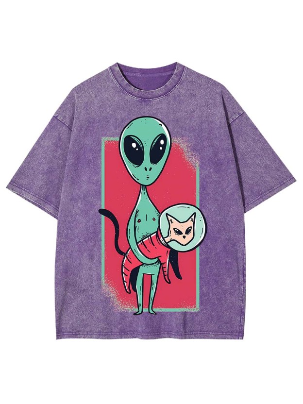 Alien Cat Discovery Washed Tshirt