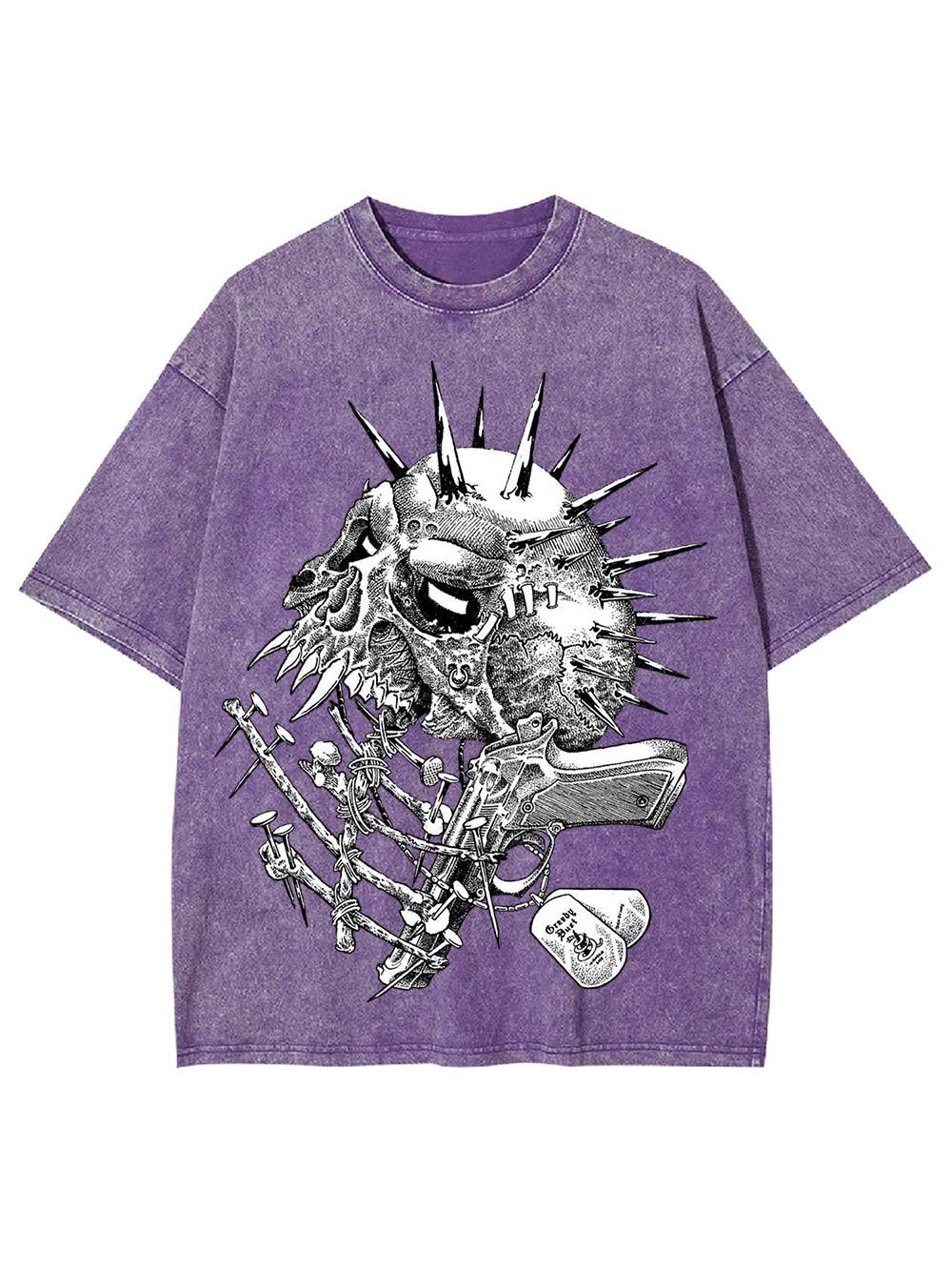 Gun And Skull Washed Tshirt