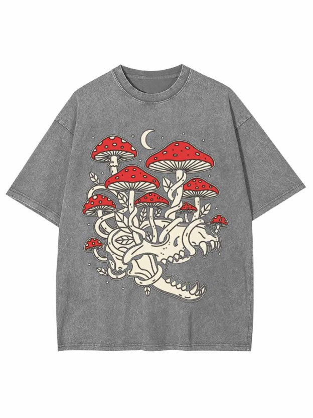 Skull And Mushroom Forest Washed Tshirt