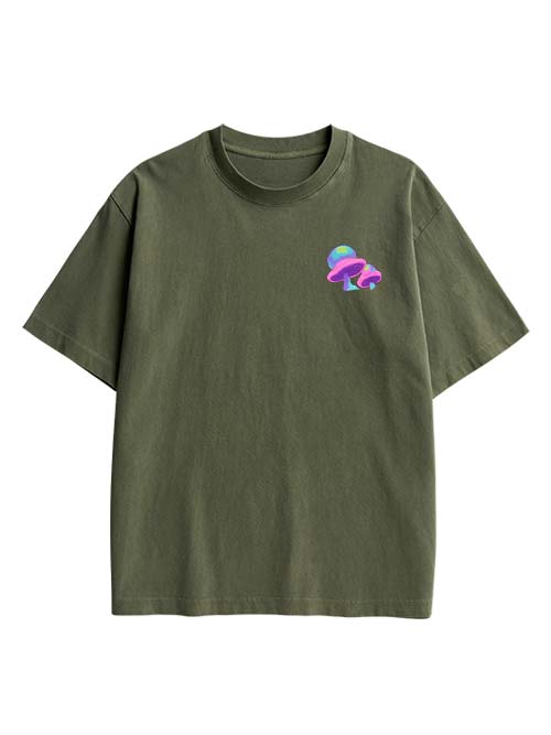 Mushroom Double Sided Print Washed TShirt