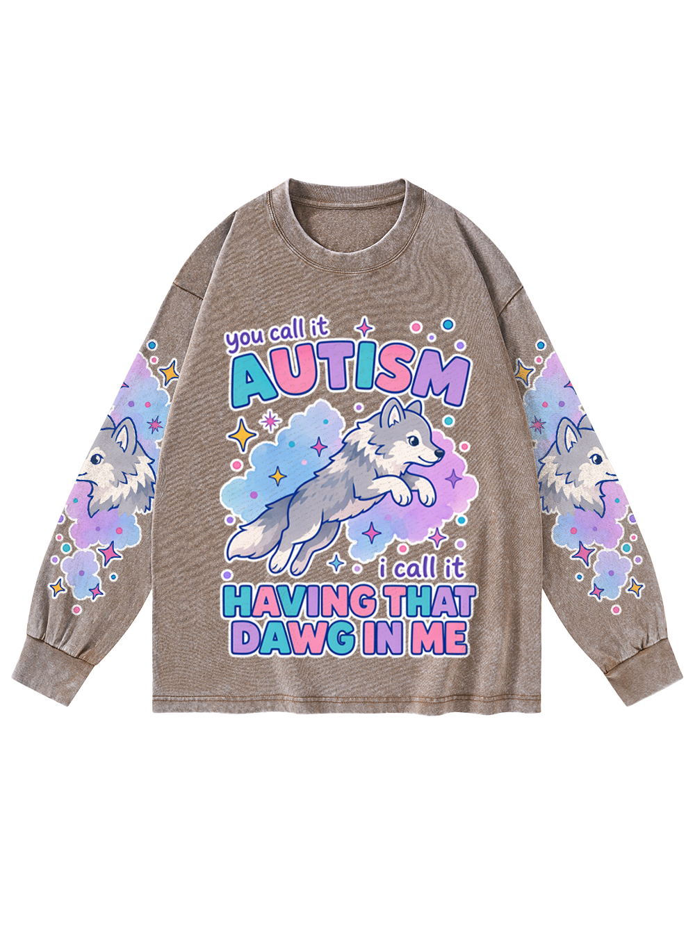 DREAM WOLF WASHED LONG-SLEEVE GRAPHIC TSHIRT