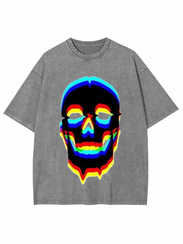Cyberpunk Neon Skull Washed Tshirt