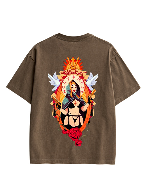 Holy Rose Rebel Double Sided Print Washed TShirt