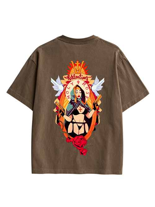 Holy Rose Rebel Double Sided Print Washed TShirt