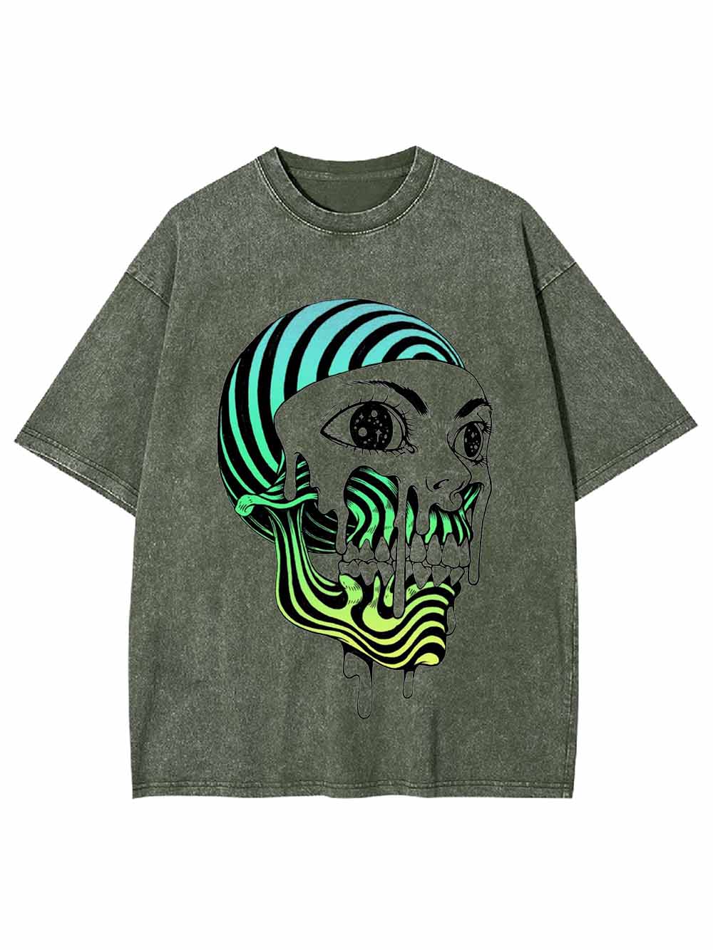 Psychedelic Neon Skull Washed Tshirt