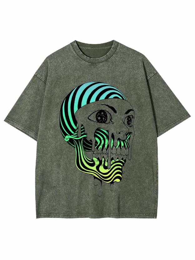 Psychedelic Neon Skull Washed Tshirt