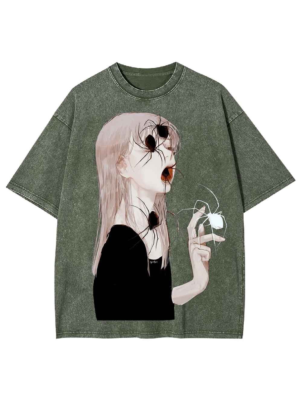 Spider Veiled Girl Washed Tshirt