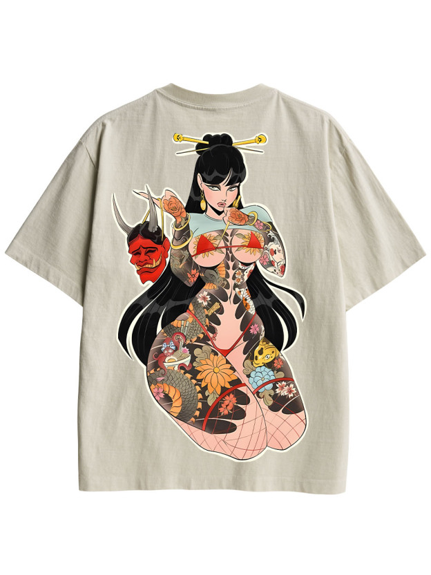 TATTOOED MYSTIQUE DOUBLE SIDED PRINT WASHED TSHIRT