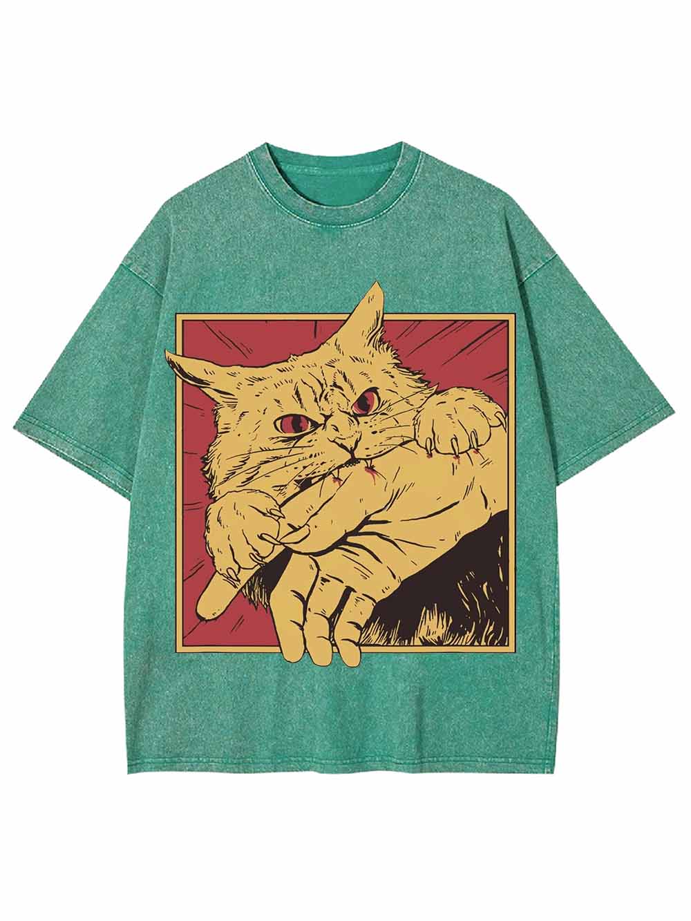 Defensive Cat with Stick Washed Tshirt