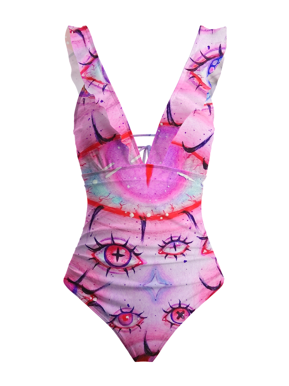 EVIL EYES V-NECK ONE PIECE SWIMSUIT