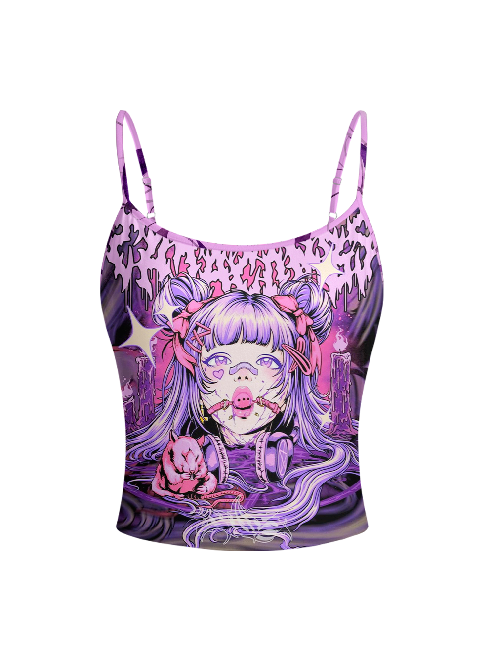 DESIRE PURPLE FULL-PRINT SPAGHETTI-STRAP TOP