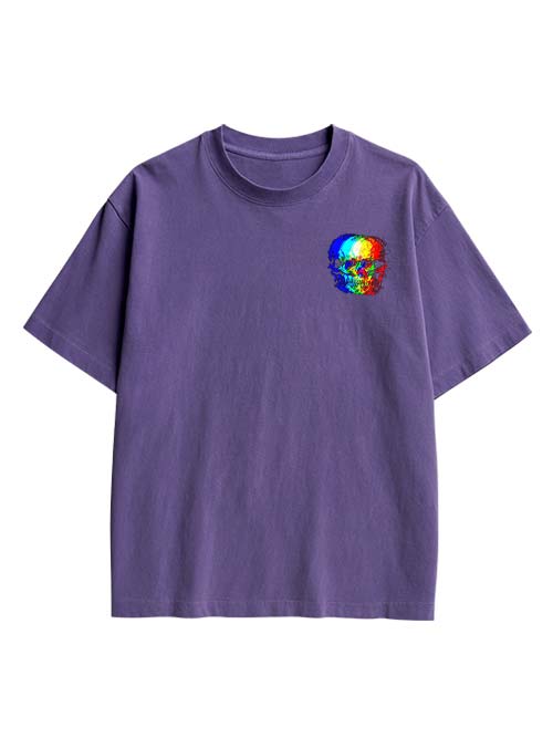 Skull Illusion Double Sided Print Washed TShirt