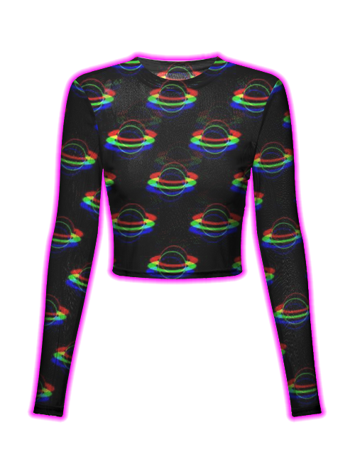 Glitchy Saturn Pattern Mesh Top