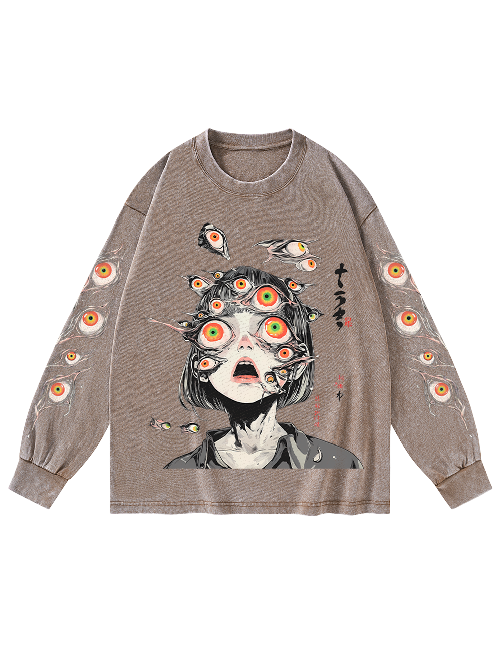 MULTITUDE OF GAZES WASHED LONG-SLEEVE GRAPHIC TSHIRT