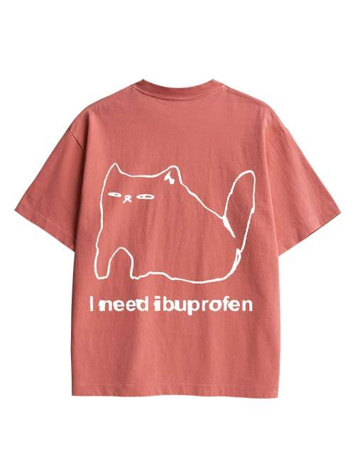 Ibuprofen Cat Double Sided Print Washed TShirt