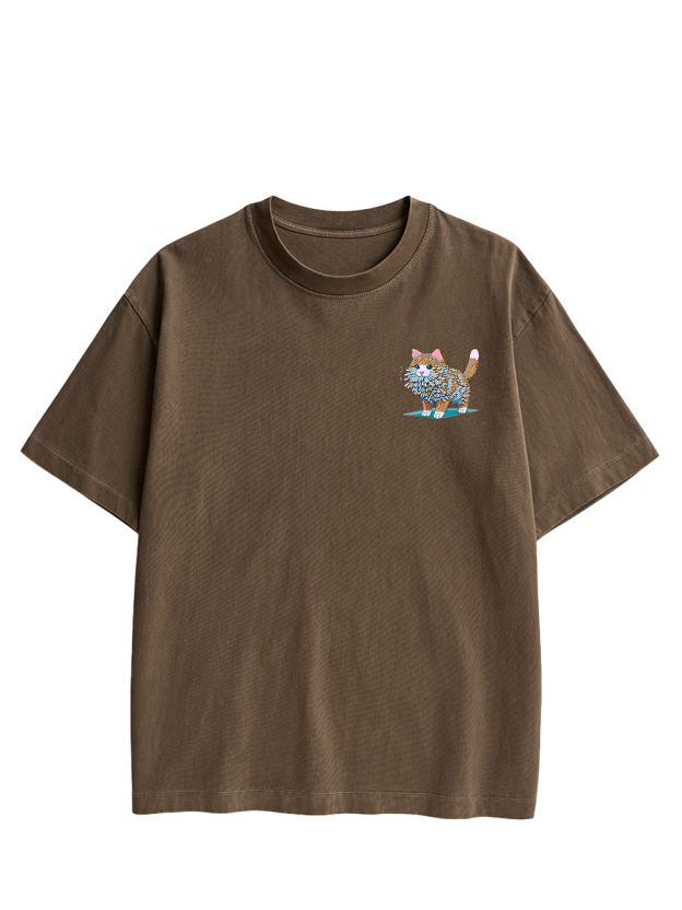 Cigarette Cat Double Sided Print Washed TShirt