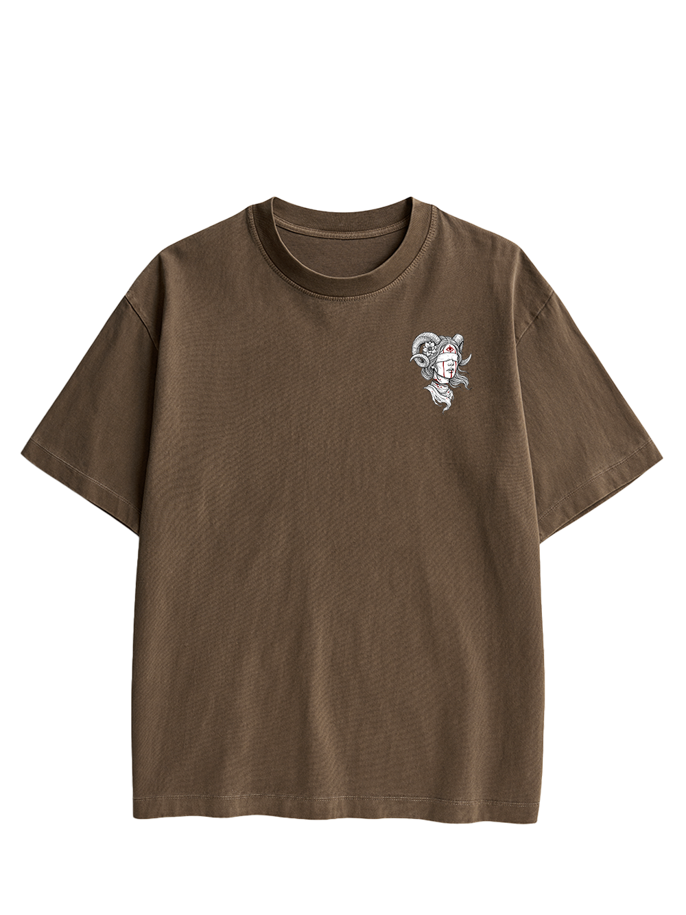 RAM HORN GIRL BLOODY NECK DOUBLE SIDED PRINT WASHED TSHIRT