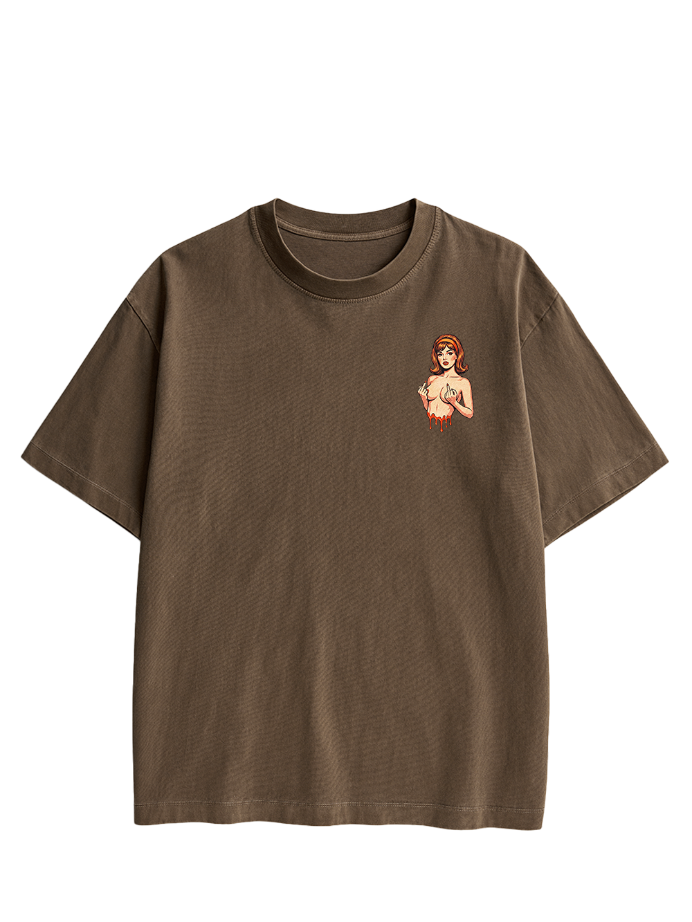 DRIPPING PIN-UP MIDDLE FINGER AAA DOUBLE SIDED PRINT WASHED TSHIRT