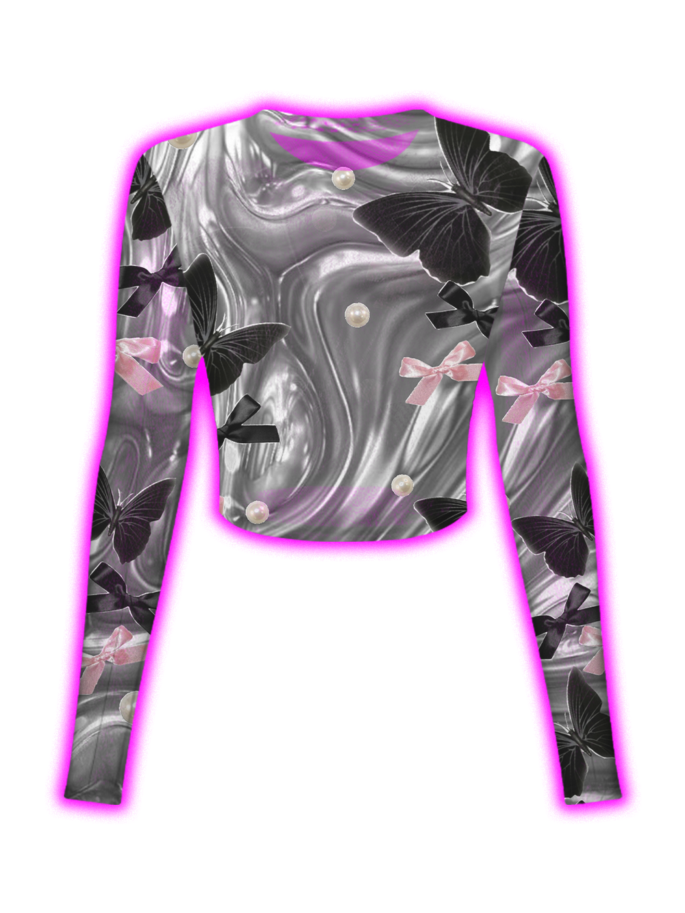 GOTHIC BUTTERFLY PEARL SWIRL MESH TOP