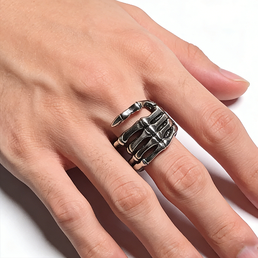 Dark Titanium Steel Hand Bone CLO Ring
