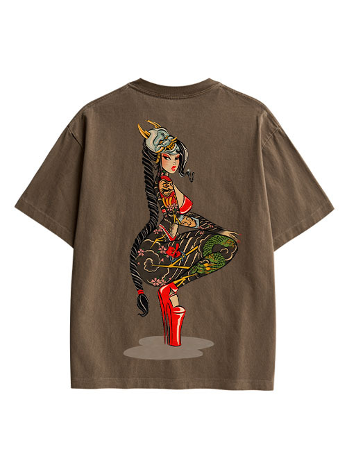 Tattooed Warrior Double Sided Print Washed TShirt