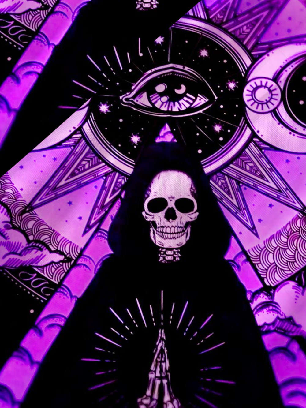 PURPLE OCCULT REAPER SATIN CROSS BACK MINI DRESS