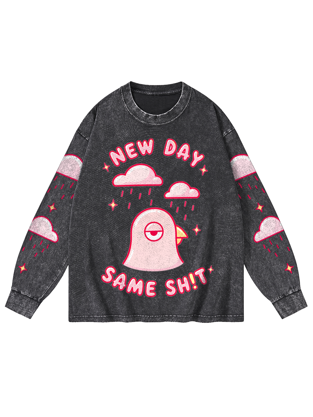 NEW DAY SAME SHIT WASHED LONG-SLEEVE GRAPHIC TSHIRT
