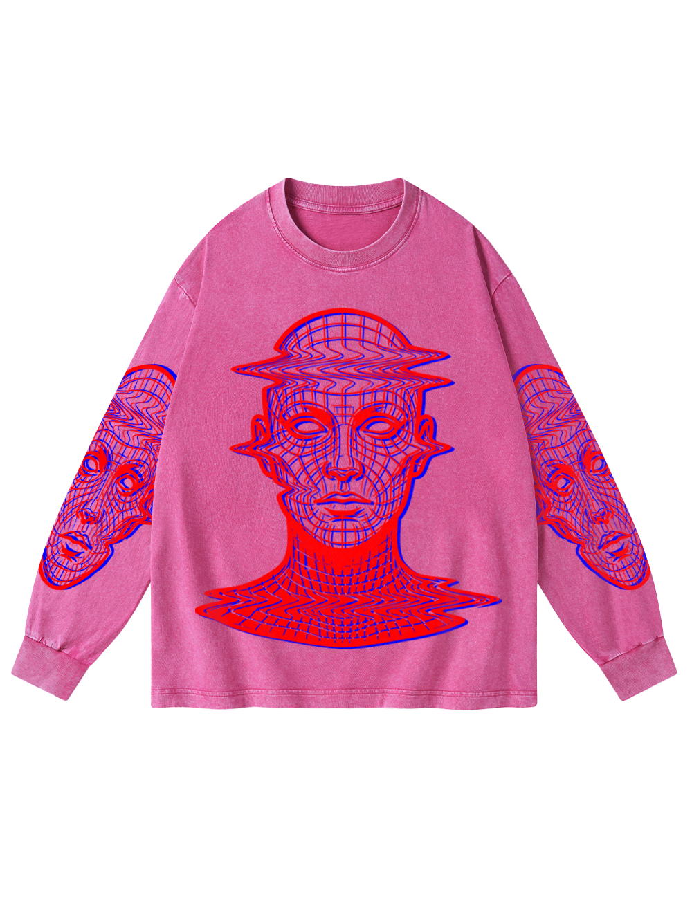 GLITCH WIREFRAME WASHED LONG-SLEEVE GRAPHIC TSHIRT