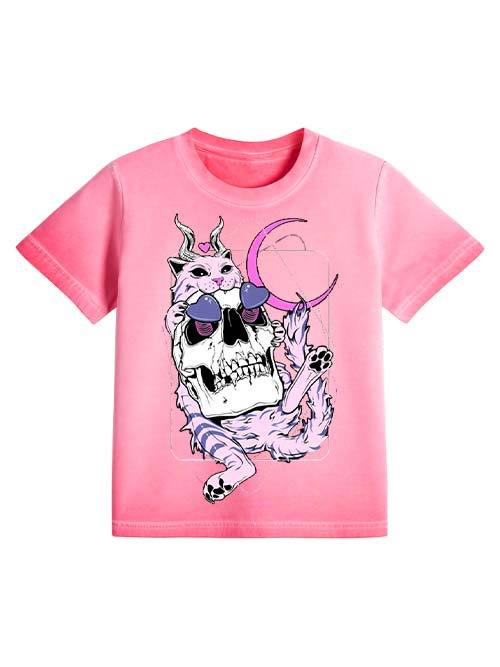 Cat And Skull Washed Slim Tshirt