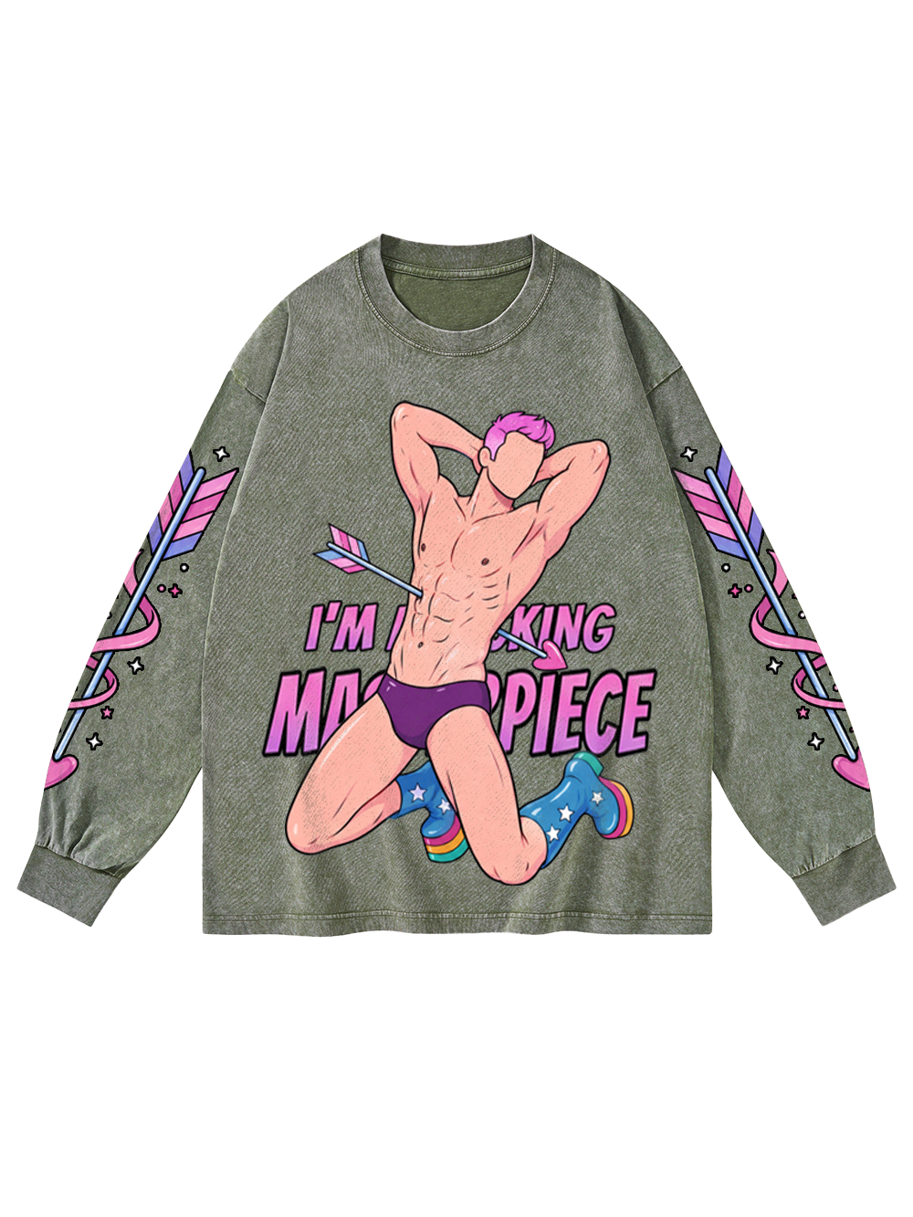 PINK MASTERPIECE WASHED LONG-SLEEVE GRAPHIC TSHIRT