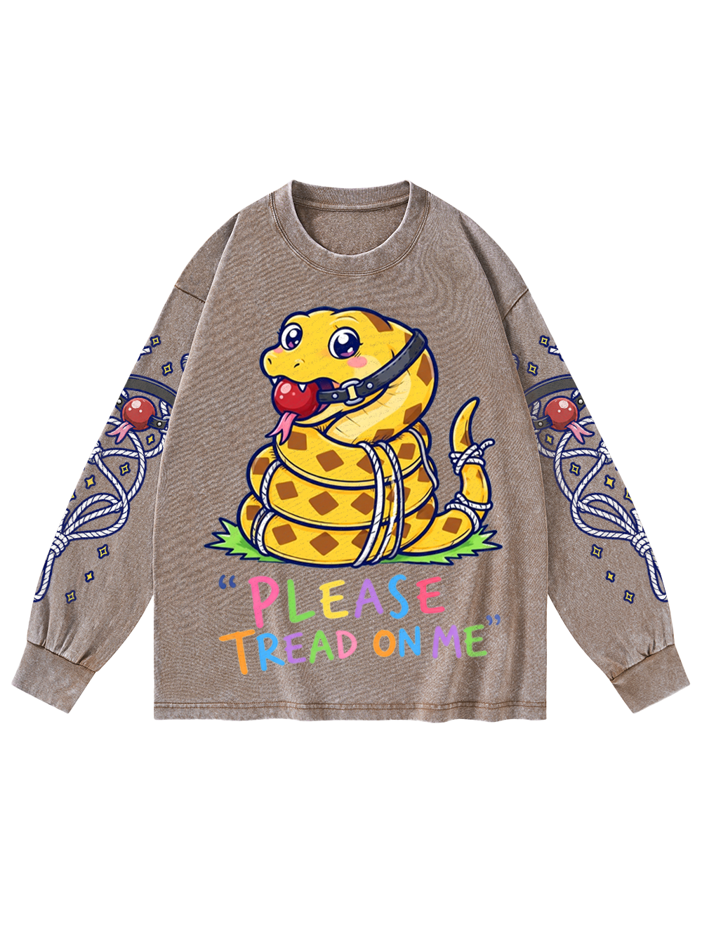 CUTE SNAKE WASHED LONG-SLEEVE GRAPHIC TSHIRT