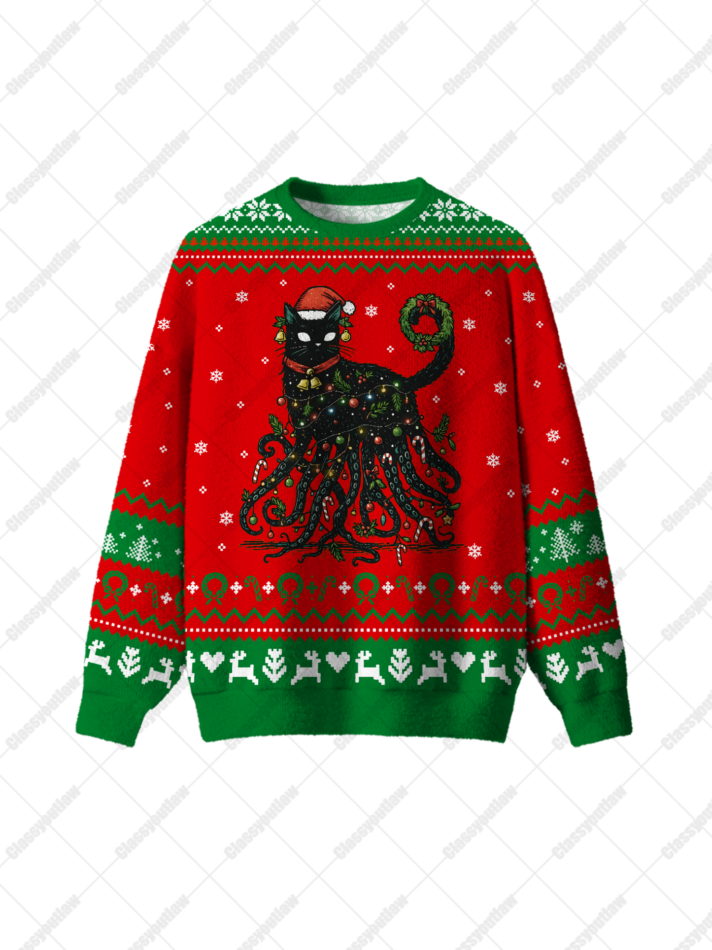 Black Cat Octopus UGLY CHRISTMAS SWEATSHIRT-ClassyOutlaw Sale