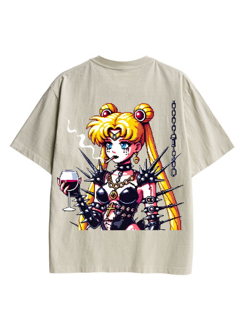 Punk Moon Double Sided Print Washed T-Shirt