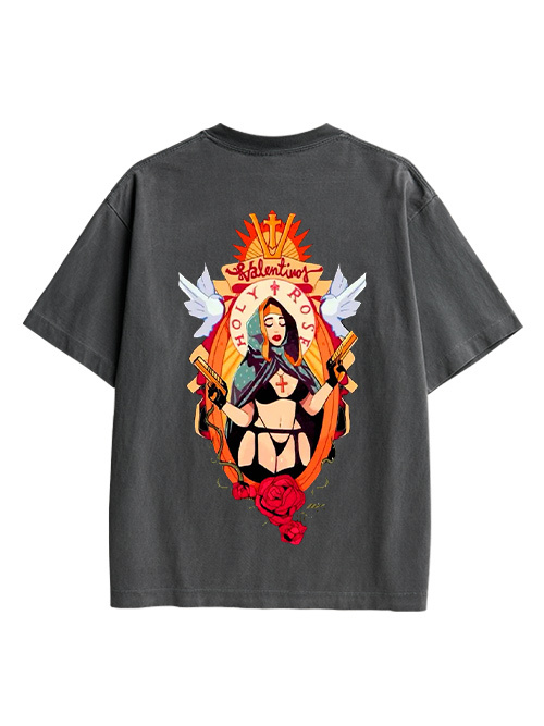 Holy Rose Rebel Double Sided Print Washed TShirt