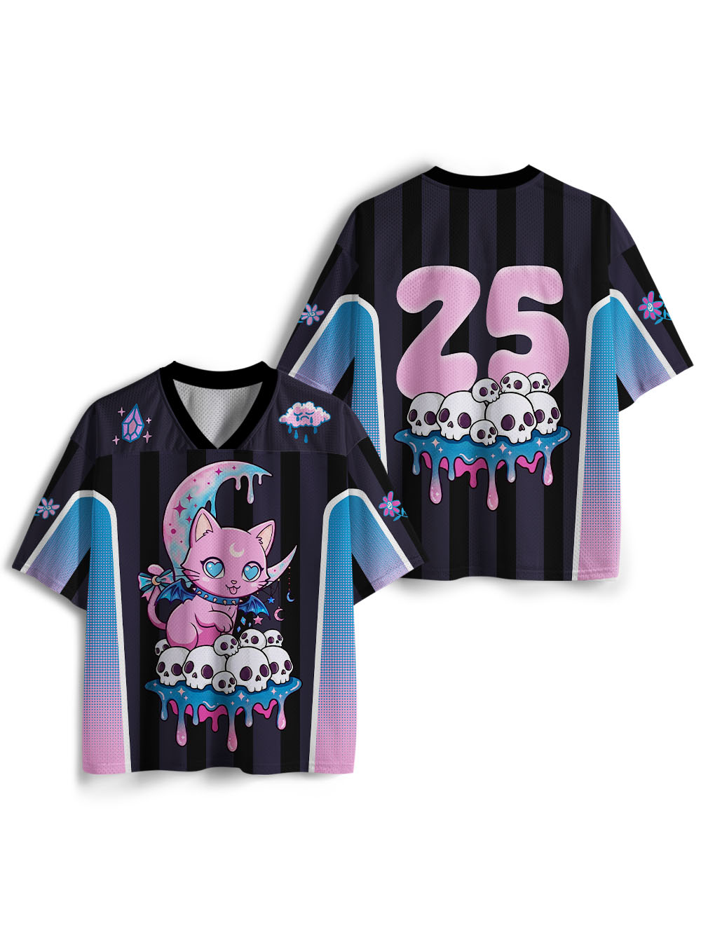 PASTEL GOTH MOON CAT SKULL MESH JERSEY