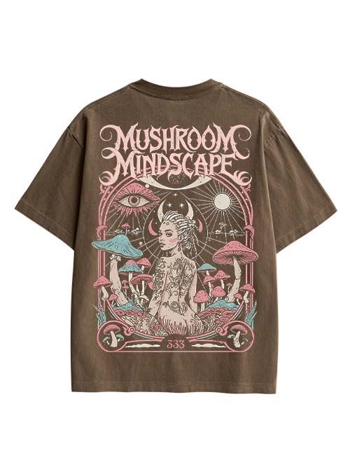 Mushroom Mindscape Double Sided Print Washed TShirt
