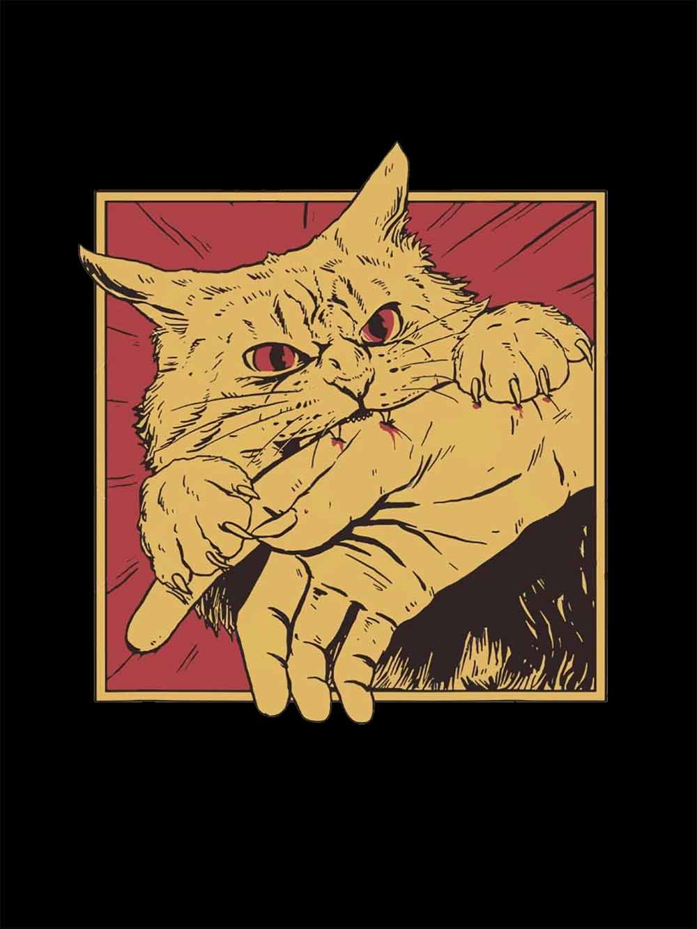 Defensive Cat with Stick Washed Tshirt