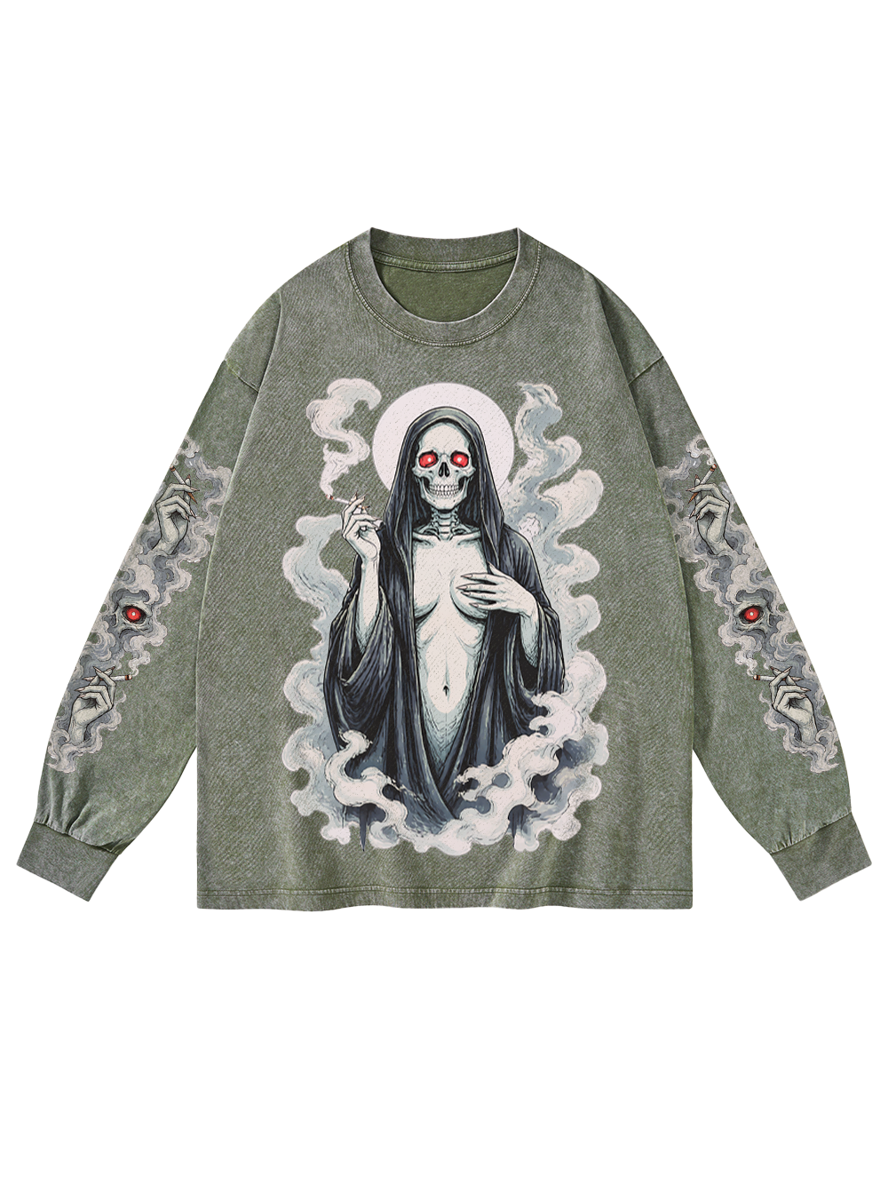 GRIM SISTER WASHED LONG-SLEEVE GRAPHIC TSHIRT