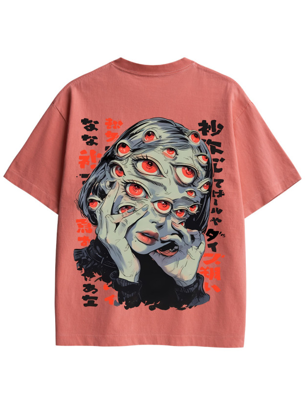THOUSAND EYES GAZE DOUBLE SIDED PRINT WASHED TSHIRT
